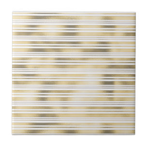 Gold white stripe geometric pattern shimmer foil tile