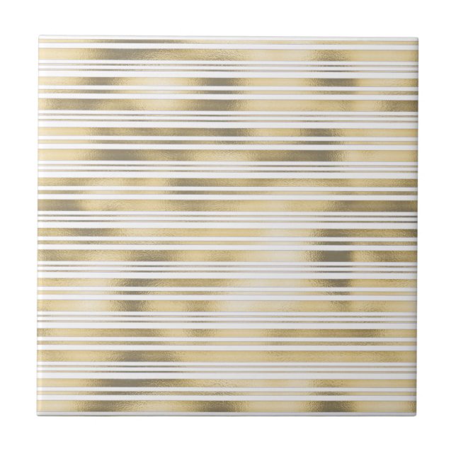 Gold white stripe geometric pattern shimmer foil tile (Front)