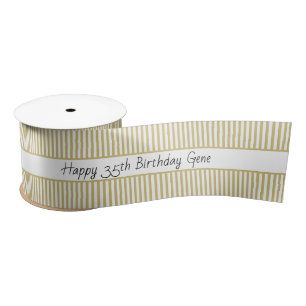 Gold/White Stripe Pattern Happy Birthday Satin Ribbon