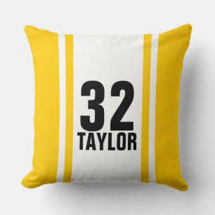 Gold & White Striped Sports Jersey Throw Pillow