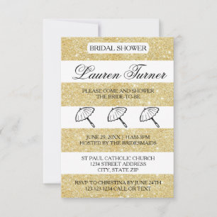 Gold & White Stripes -3x5 Bridal Shower Invitation