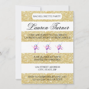 Gold & White Stripes - Bachelorette Invitation