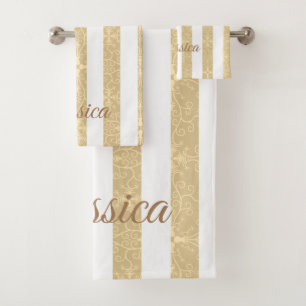 Gold & White Stripes Elegant Bath Towel Set