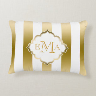 Gold & White Stripes Geometric Pattern Decorative Pillow