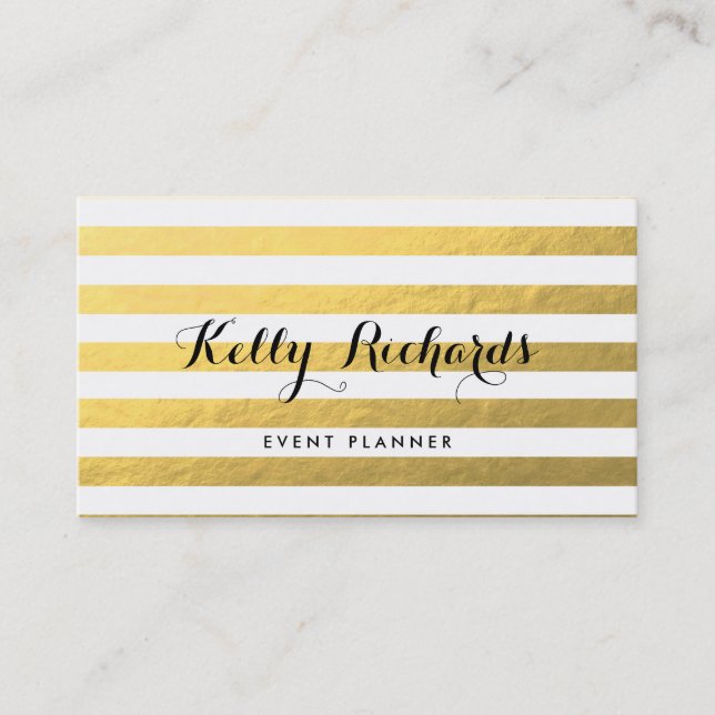 Gold White Stripes Pattern Business Card (Front)