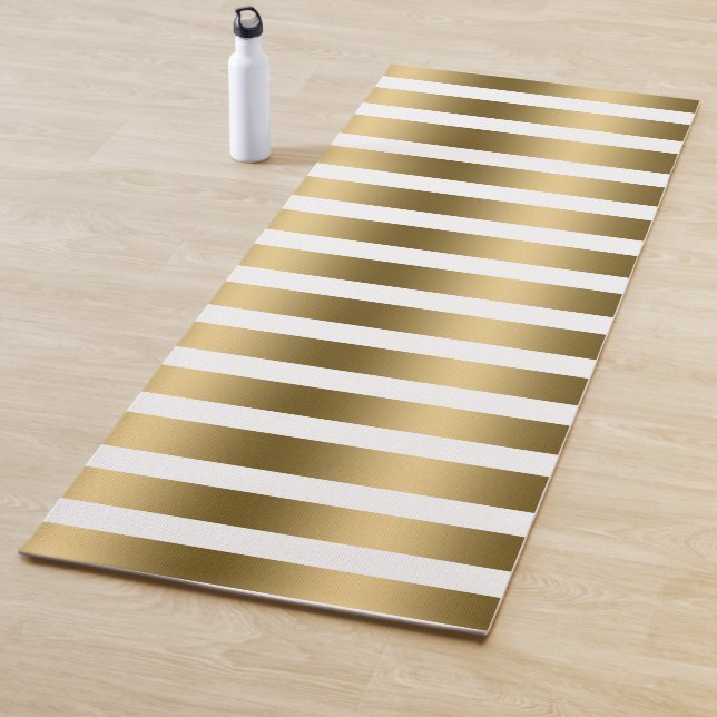 Gold & White Stripes Pattern Yoga Mat (In Situ)