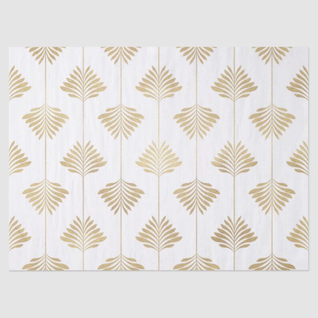 Gold & White Stylized Leafs Art-deco Pattern Tissue Paper (Front)