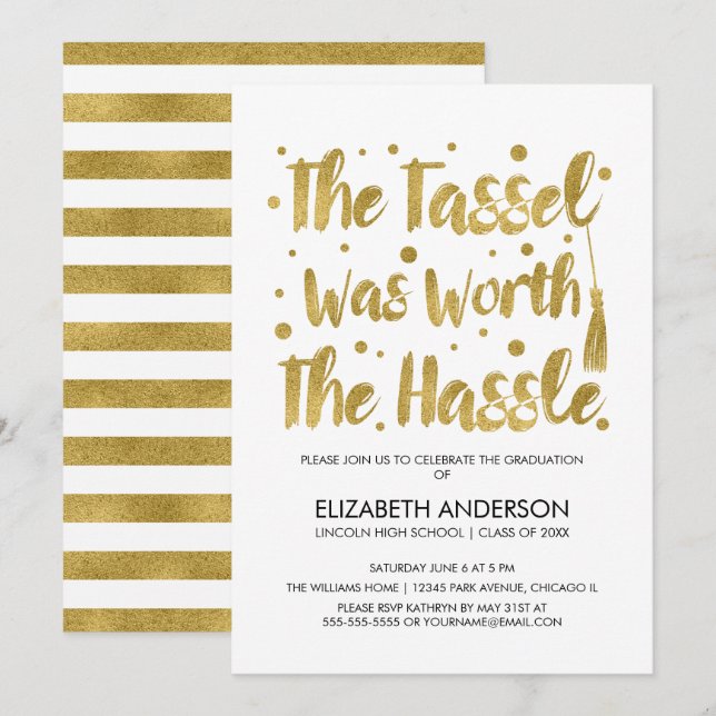 Gold & White Tassel Graduation Card (Front/Back)