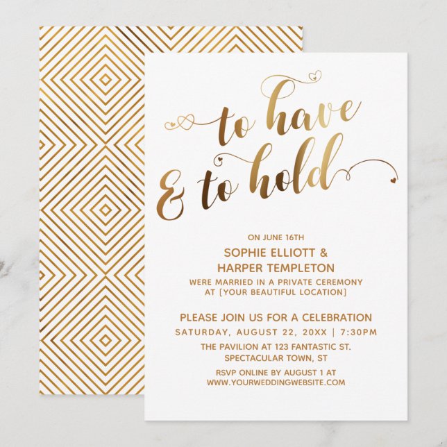 Gold White To Have & To Hold Post-Wedding Event Invitation (Front/Back)