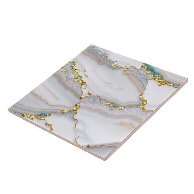 Gold White Trendy Marble Agate Collection Tile (Side)