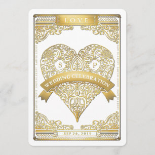 Gold White Vegas Playing Card Together With Invite