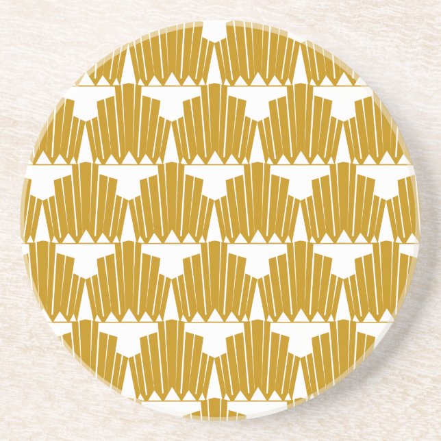 Gold & White Vintage Art Deco Pattern Coaster (Front)