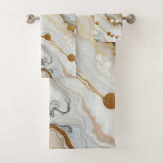 Gold white Waves Bath Towels