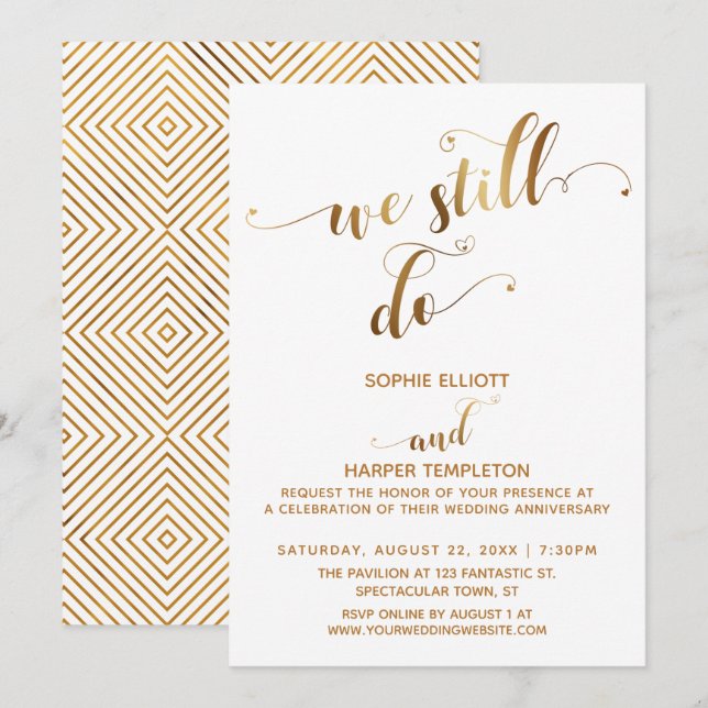Gold White We Still Do Typography Anniversary Invitation (Front/Back)