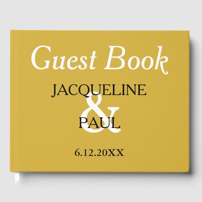 Gold White Wedding Monogram Guest Book (Front)