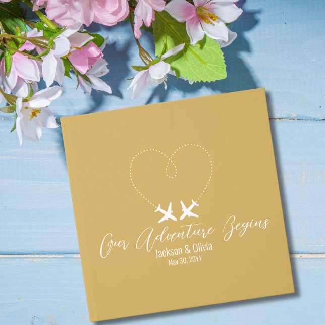 Gold & White Wedding, Two Airplanes form a Heart Guest Book (Creator Uploaded)
