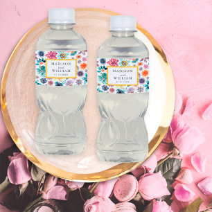 Gold White Wildflower Watercolor Spring Botanical Water Bottle Label