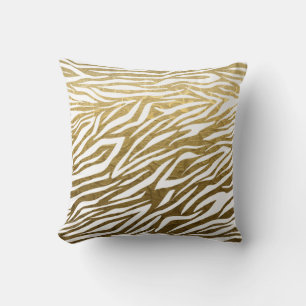 Gold, white zebra animal print throw pillow