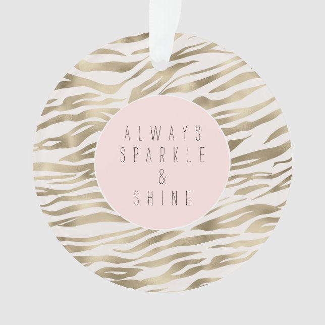 Gold White Zebra Print Ornament (Front)