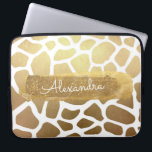 Gold & White Zebra Print with Gold Glitter Laptop Sleeve<br><div class="desc">Gold and White Zebra Animal Print with Gold Glitter Monogram Name Case. This case can be customized to include your first name.</div>