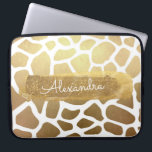 Gold & White Zebra Print with Gold Glitter Laptop Sleeve<br><div class="desc">Gold and White Zebra Animal Print with Gold Glitter Monogram Name Case. This case can be customized to include your first name.</div>