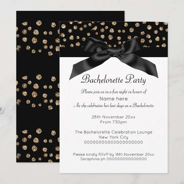 GOLD WHTE LEOPARD DIAMOND BACHELORETTE INVITATION (Devant / Derrière)
