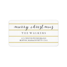 Gold Wide Pinstripes Script Merry Christmas