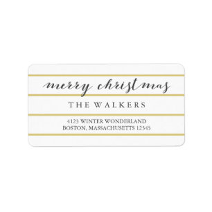 Gold Wide Pinstripes Script Merry Christmas Label
