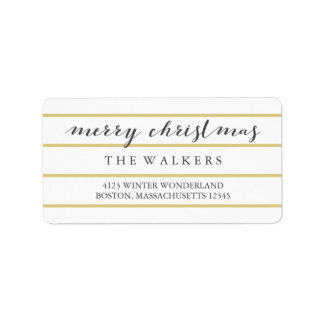 Gold Wide Pinstripes Script Merry Christmas Label