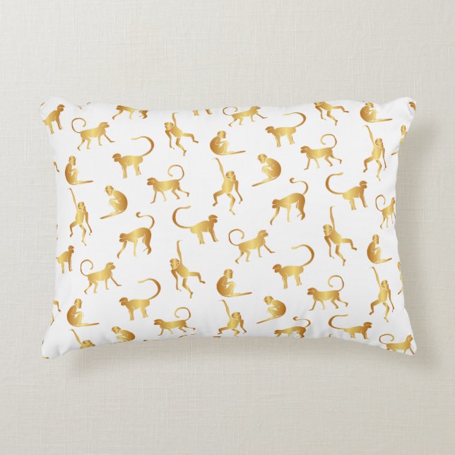 Gold Wild Monkey Tropical Jungle Accent Pillow (Front)