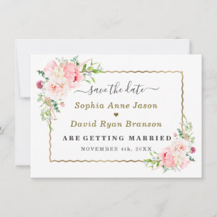 Gold Wild Pink Flowers Wedding Calligraphy  Save The Date