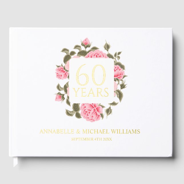 GOLD WILD ROSE BOUQUET 60th DIAMOND ANNIVERSARY  Guest Book (Front)