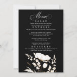 Gold Wildflowers Black and White Wedding Menu Invitation<br><div class="desc">Hand-drawn gold wildflowers elegant modern black wedding menu cards</div>