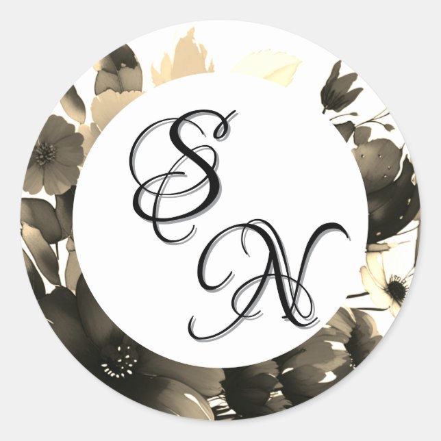 Gold Wildflowers Bouquet Monogram Initials Sticker (Front)