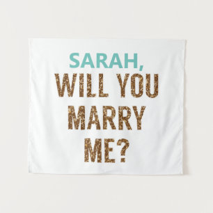 Gold Will You Marry Me? Backdrop Marriage Proposal Tapestry