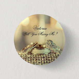 Gold Will You Marry Me Proposal Name Script 1 Inch Round Button