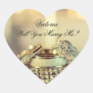 Gold Will You Marry Me Proposal Name Script  Heart Sticker
