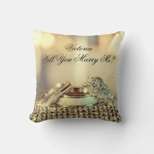 Gold Will You Marry Me Proposal Name Script Throw Pillow (Front)