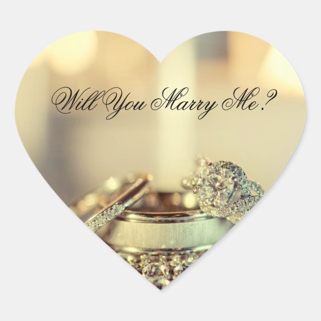 Gold Will You Marry Me Proposal Script  Heart Sticker (Front)