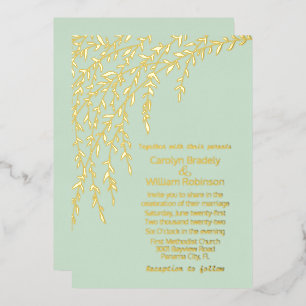 Gold Willows Mint Green Mariage Foil Invitation