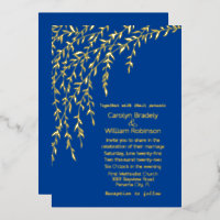 Gold Willows Royal Blue Mariage Foil Invitation