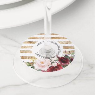 Gold Wine Blush Floral Wedding Favour Glass Tag