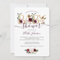 Gold Wine Burgundy Floral Baby Shower