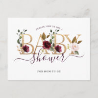 Gold Wine Burgundy Floral Baby Shower