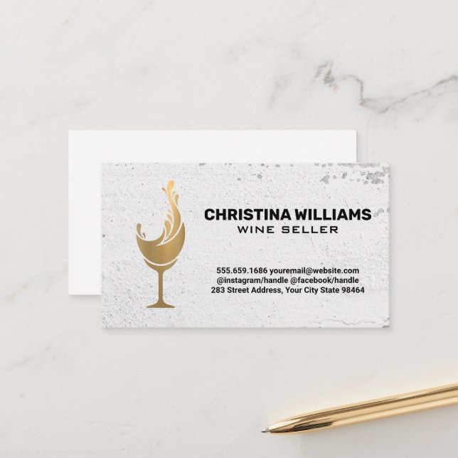 Gold Wine Glass | Textured Background Appointment Card (Front/Back In Situ)