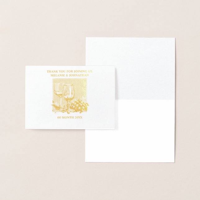 Gold wine glasses grapes elegant vineyard winery foil card (Display)