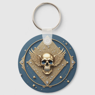 ☠️ Gold Winged Skull Gothic Gift For Bikers 💎 Keychain