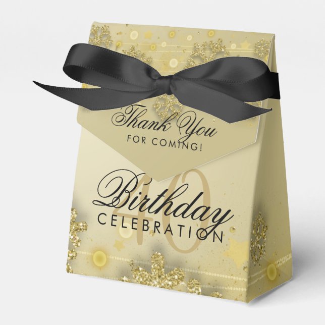Gold Winter 40th Birthday Thank You Favor Box (Front Side)