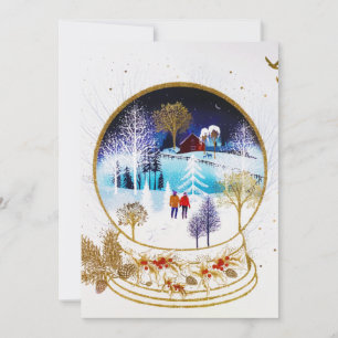 Gold Winter Eve Couple Snowglobe Forest Home Announcement