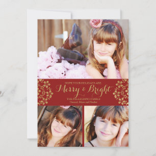 Gold Winter Flowers Carte photo de vacances